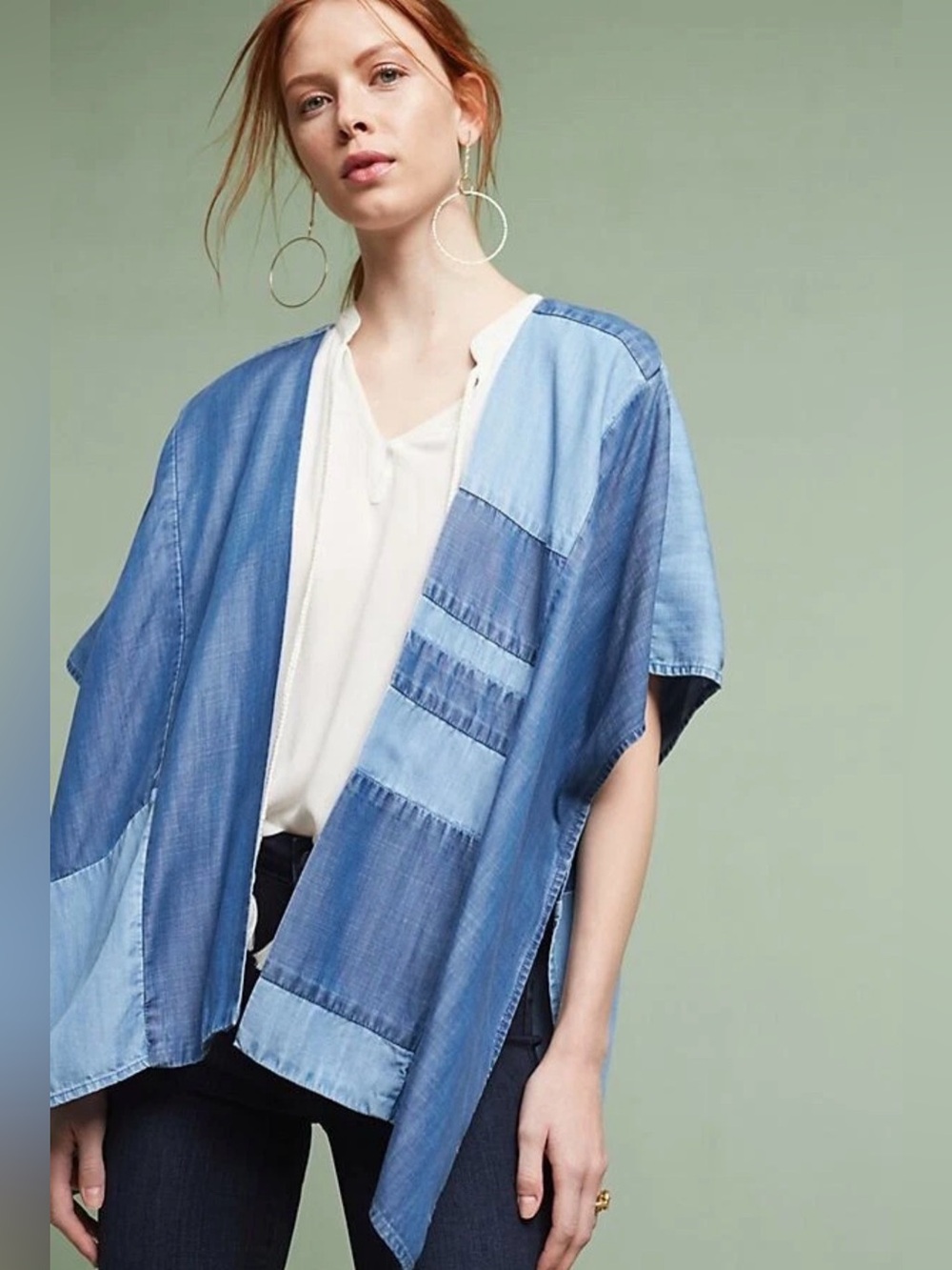 Anthropologie Cloth & Stone Denim Patchwork Kimono OS